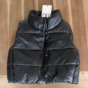 BNWT Zara girls faux leather puffer vest